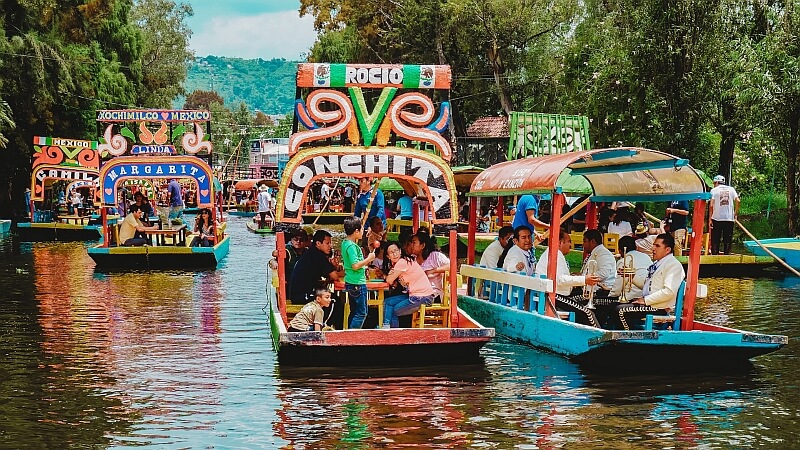 Trajineres in the Canals of Xochimilco, Mexico